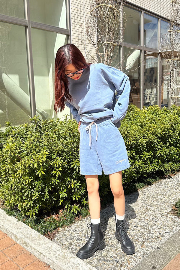 【INTERPLAY】Script EMB. LOGO Garment Dyed 6.4 oz Sweat Shorts Ivory/Pepper Black/Blue Jean 625120022-04/19/92M