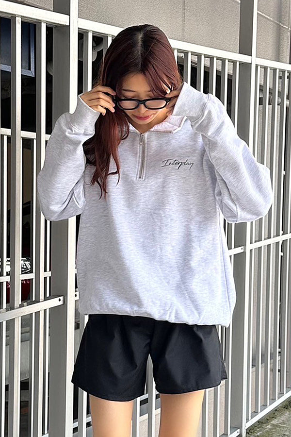 【INTERPLAY】Script EMB. LOGO Half Zip Pull Over Sweat White(white)/Ash Grey(grey) 625120023-01/11XL