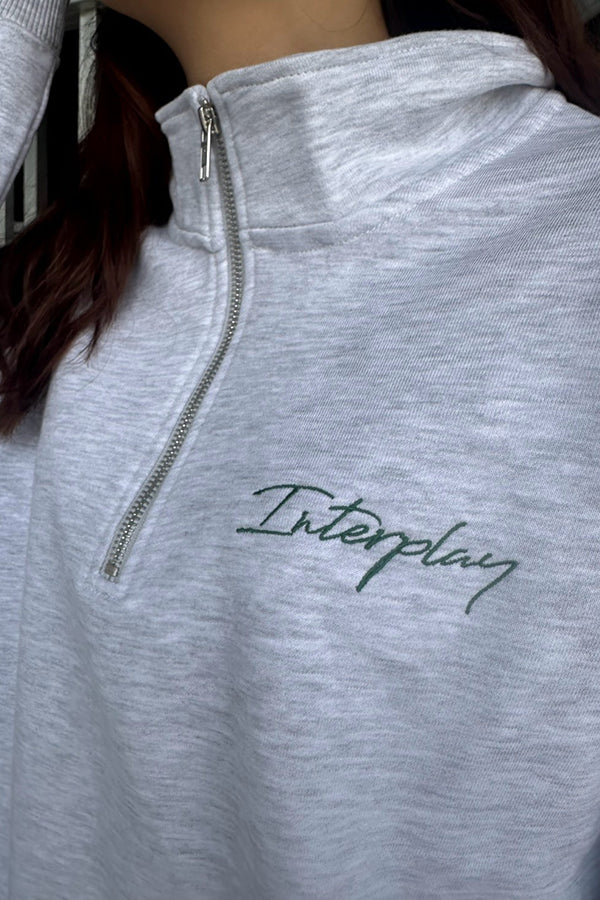 【INTERPLAY】Script EMB. LOGO Half Zip Pull Over Sweat White(white)/Ash Grey(grey) 625120023-01/11XL
