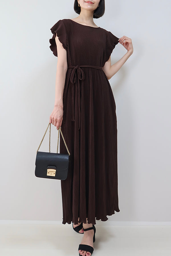 【INTERPLAY x MAYUKO】Whisper Flow Pleated Dress-Brown-625150004-42F