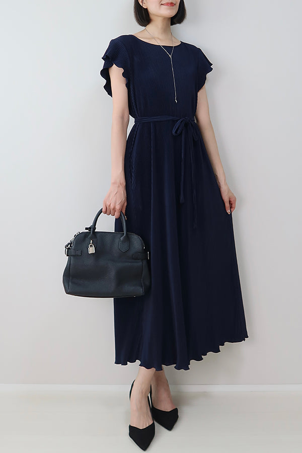 【INTERPLAY x MAYUKO】Whisper Flow Pleated Dress-Navy-625150004-93F