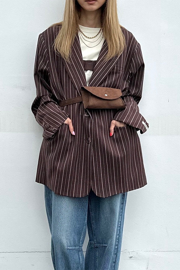 【INTERPLAY x AYA】Stripe Loose Jacket-Brown stripe-625542008-42F