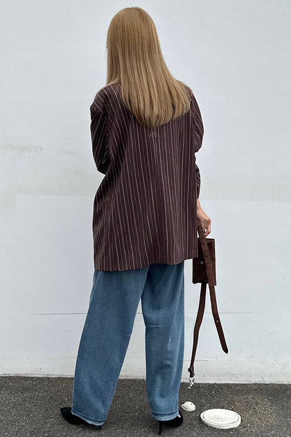 【INTERPLAY x AYA】Stripe Loose Jacket-Brown stripe-625542008-42F