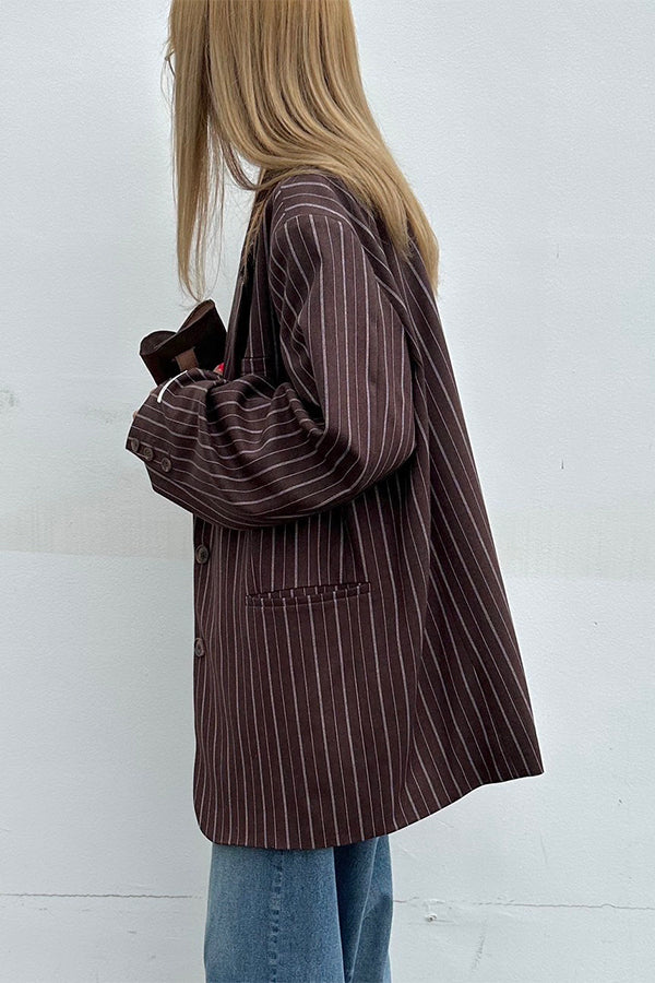 【INTERPLAY x AYA】Stripe Loose Jacket-Brown stripe-625542008-42F