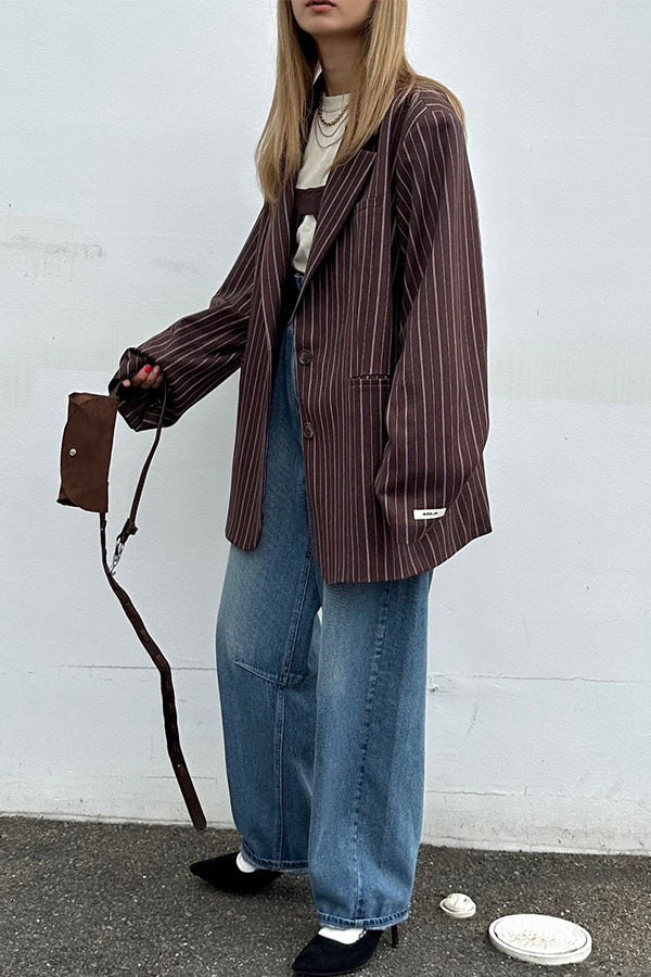 【INTERPLAY x AYA】Stripe Loose Jacket-Brown stripe-625542008-42F