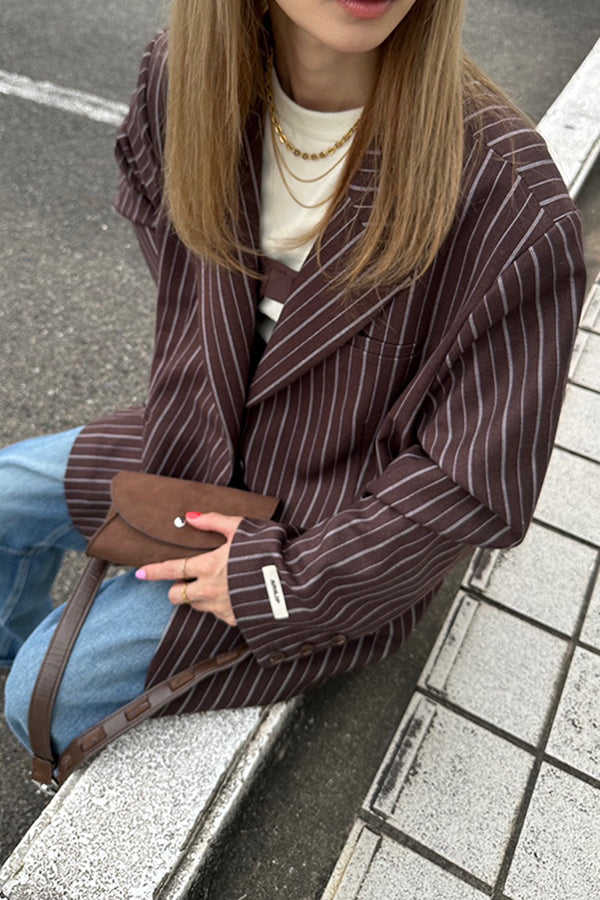 【INTERPLAY x AYA】Stripe Loose Jacket-Brown stripe-625542008-42F