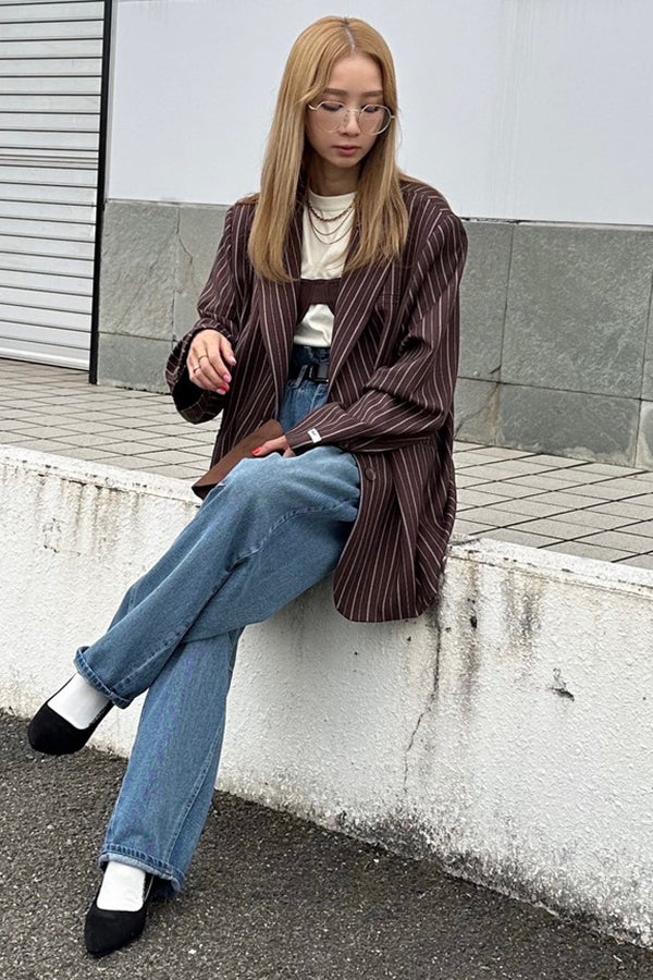 【INTERPLAY x AYA】Stripe Loose Jacket-Brown stripe-625542008-42F