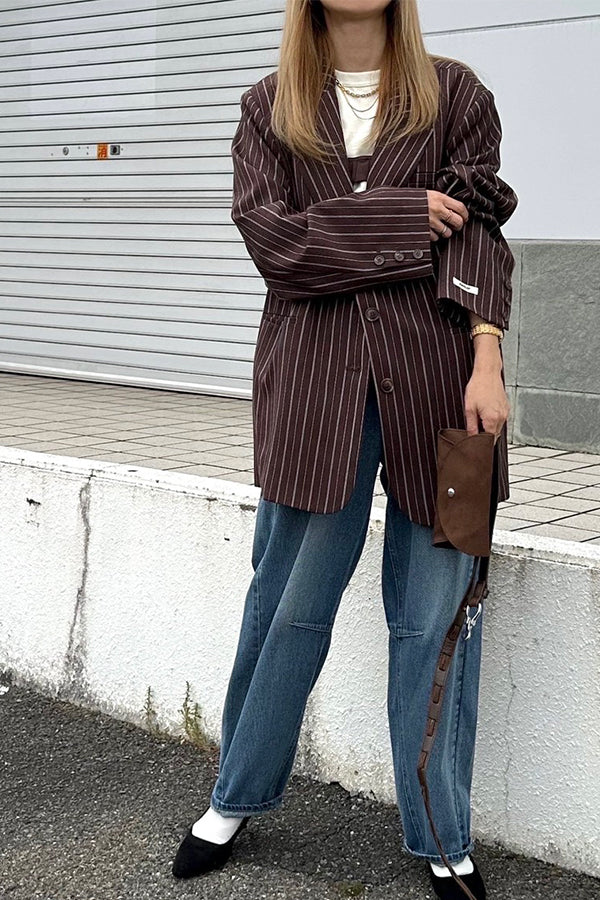 【INTERPLAY x AYA】Stripe Loose Jacket-Brown stripe-625542008-42F