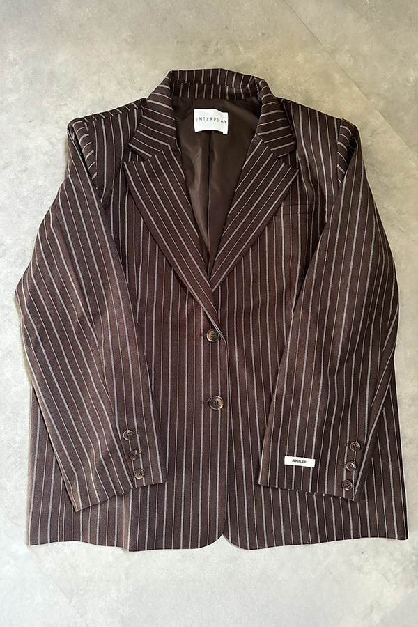 【INTERPLAY x AYA】Stripe Loose Jacket-Brown stripe-625542008-42F