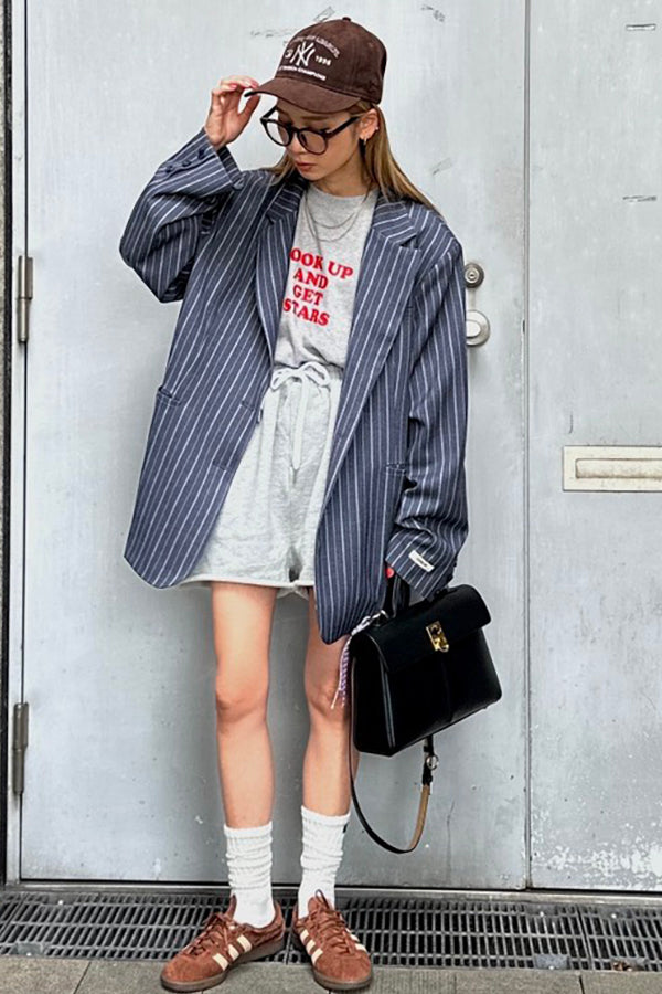 【INTERPLAY x AYA】Stripe Loose Jacket-Navy Stripe-625542008-93F