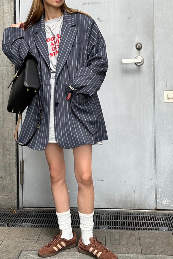 【INTERPLAY x AYA】Stripe Loose Jacket-Navy Stripe-625542008-93F