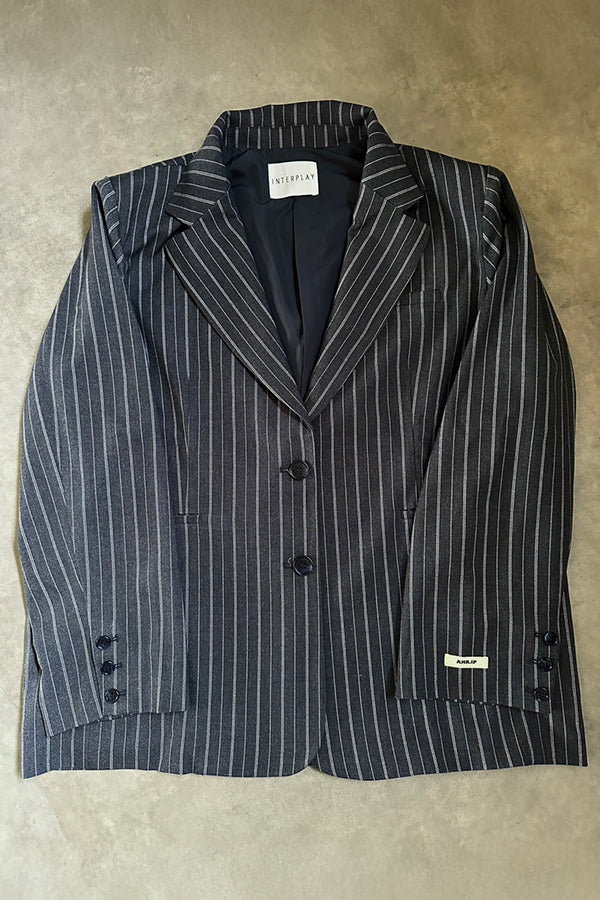 【INTERPLAY x AYA】Stripe Loose Jacket-Navy Stripe-625542008-93F