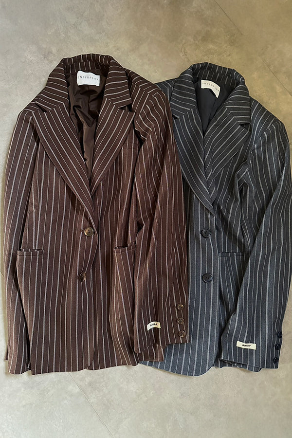 【INTERPLAY x AYA】Stripe Loose Jacket-Brown stripe-625542008-42F