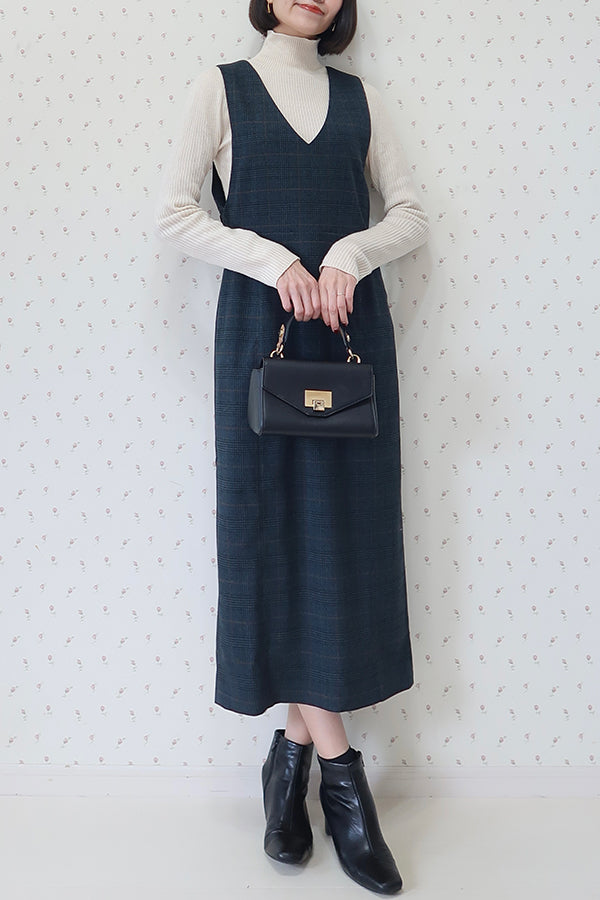 【INTERPLAY x MAYUKO】Minimal I-Line Dress-Navy x Green Check-625550011-93F