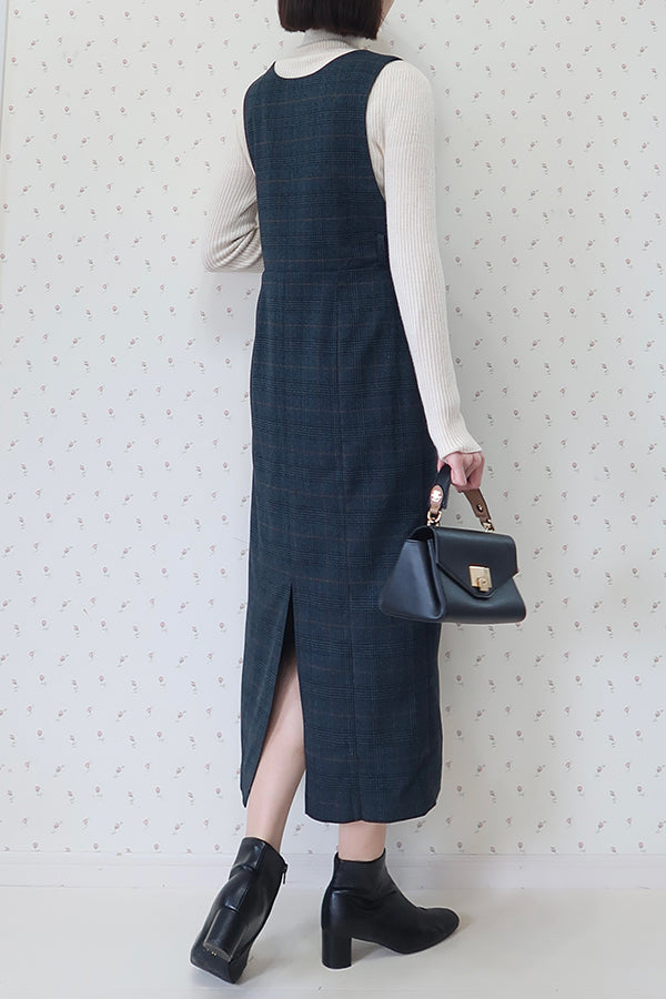 【INTERPLAY x MAYUKO】Minimal I-Line Dress-Navy x Green Check-625550011-93F