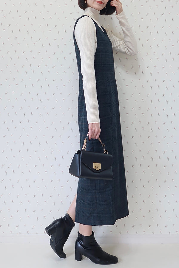 【INTERPLAY x MAYUKO】Minimal I-Line Dress-Navy x Green Check-625550011-93F