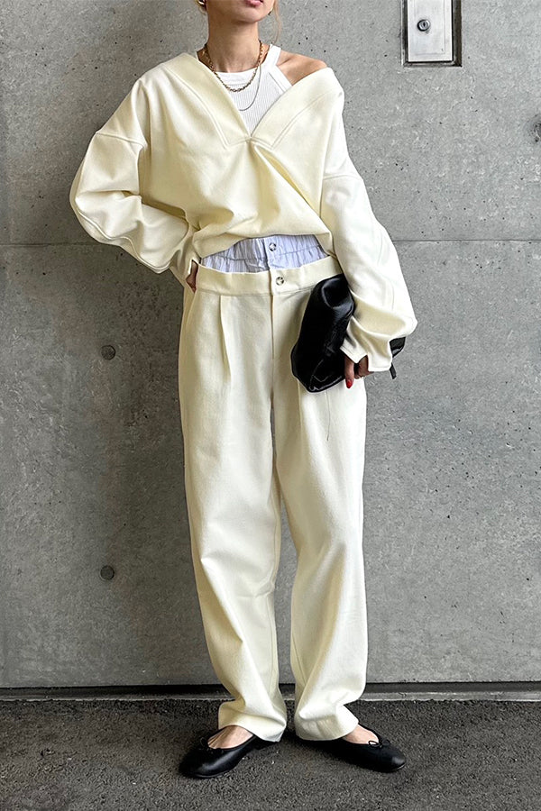 【INTERPLAY x AYA】Double waist Compressed Pants-Ivory-625560006-04S/625560006-04M