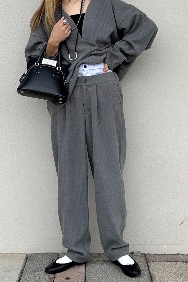 【INTERPLAY x AYA】Double waist Compressed Pants-Grey-625560006-12S / 625560006-12M