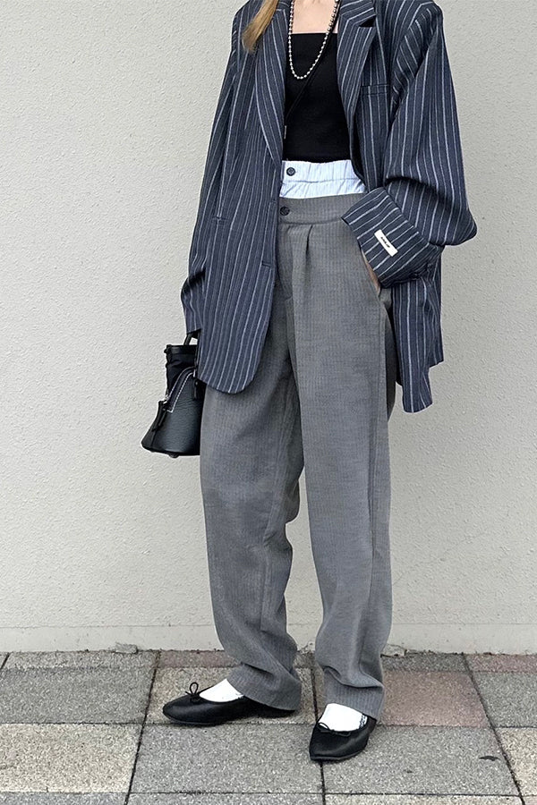 【INTERPLAY x AYA】Double waist Compressed Pants-Grey-625560006-12S / 625560006-12M
