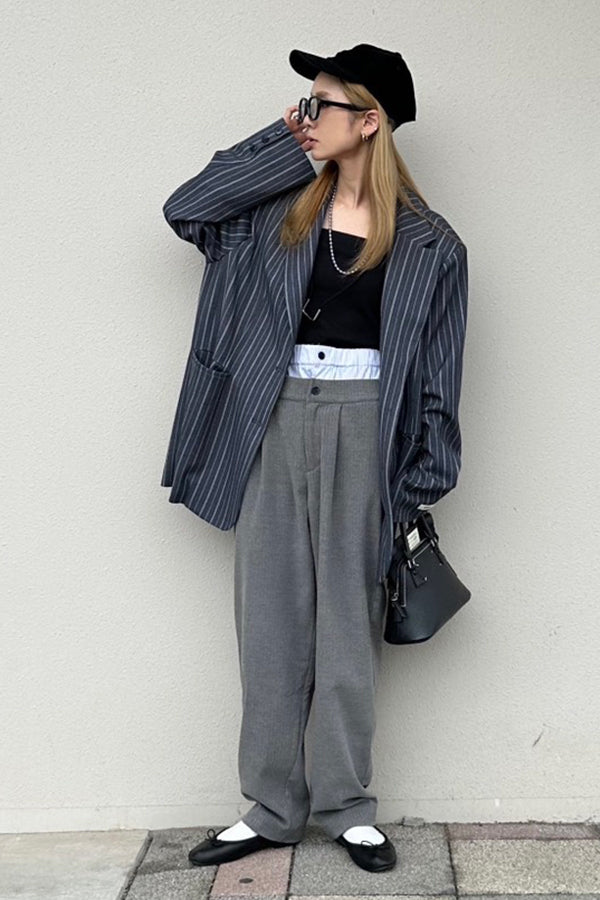【INTERPLAY x AYA】Double waist Compressed Pants-Grey-625560006-12S / 625560006-12M