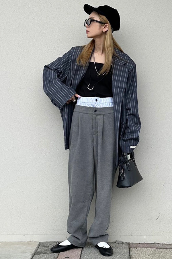 【INTERPLAY x AYA】Double waist Compressed Pants-Grey-625560006-12S / 625560006-12M
