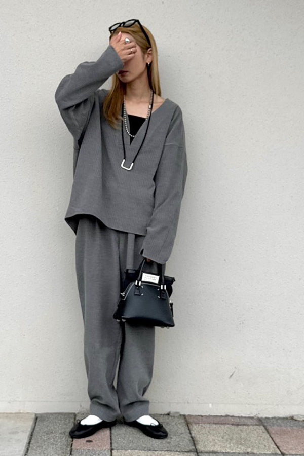 【INTERPLAY x AYA】Double waist Compressed Pants-Grey-625560006-12S / 625560006-12M