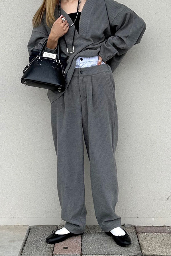 【INTERPLAY x AYA】Double waist Compressed Pants-Grey-625560006-12S / 625560006-12M
