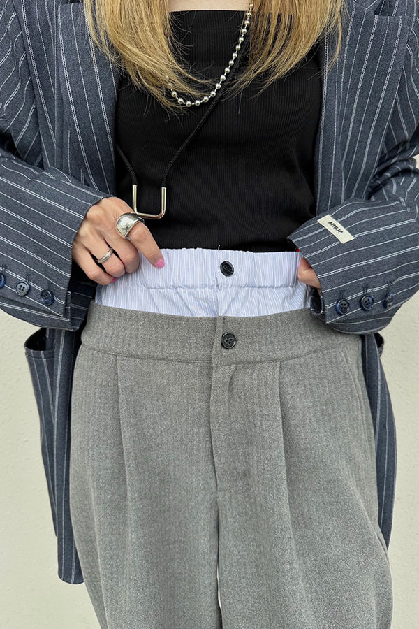 【INTERPLAY x AYA】Double waist Compressed Pants-Grey-625560006-12S / 625560006-12M