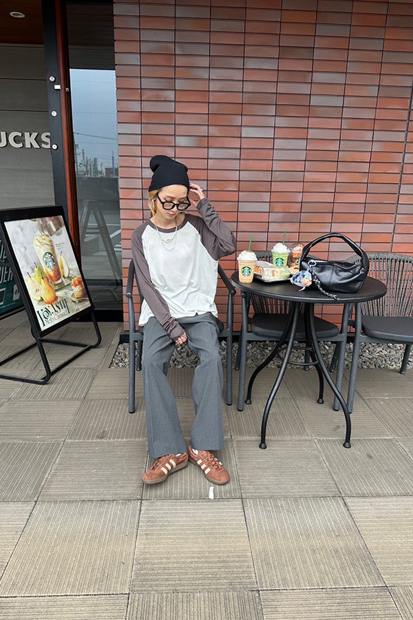 【INTERPLAY x AYA】Loose Raglan Tee-White x Chacoal-625580005-01F