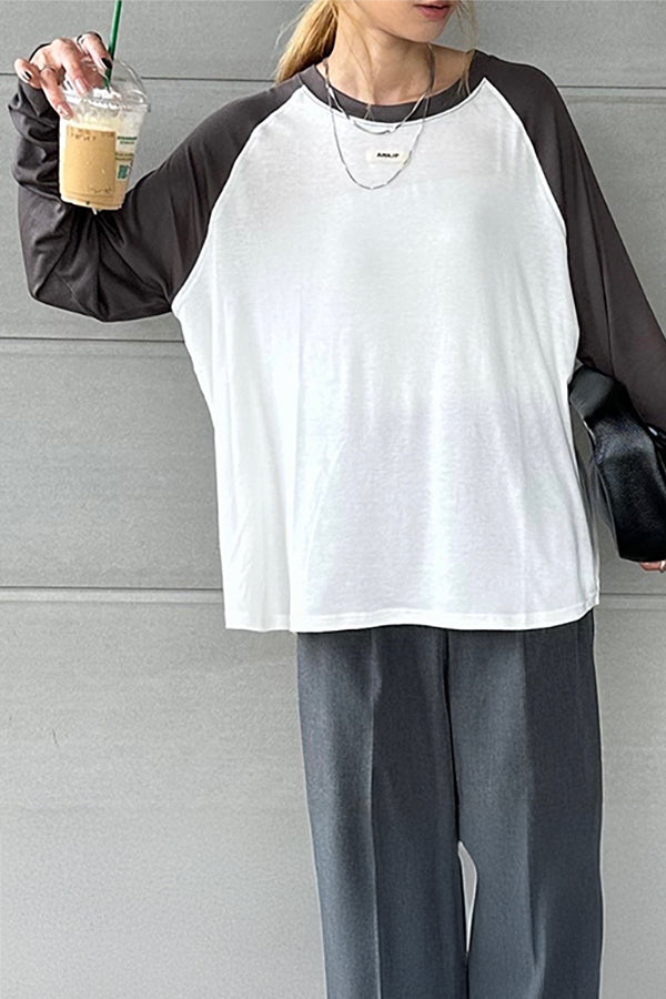 【INTERPLAY x AYA】Loose Raglan Tee-White x Chacoal-625580005-01F