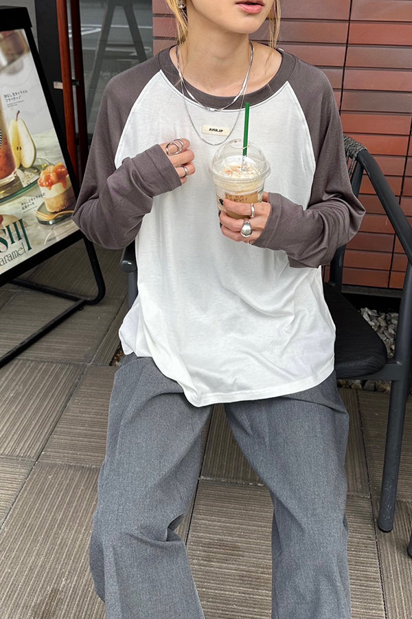 【INTERPLAY x AYA】Loose Raglan Tee-White x Chacoal-625580005-01F