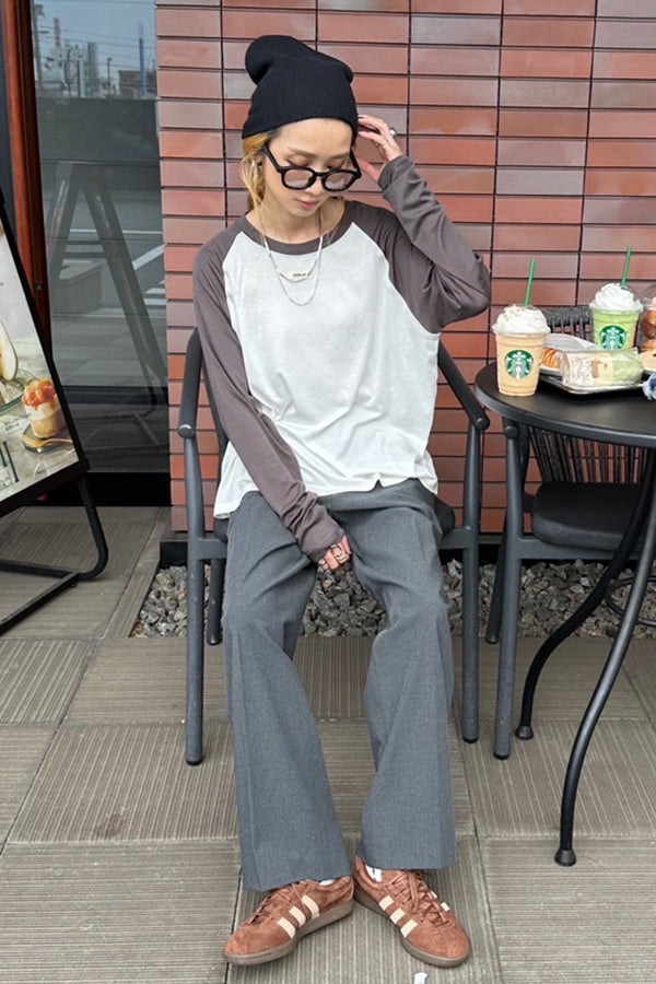 【INTERPLAY x AYA】Loose Raglan Tee-White x Chacoal-625580005-01F