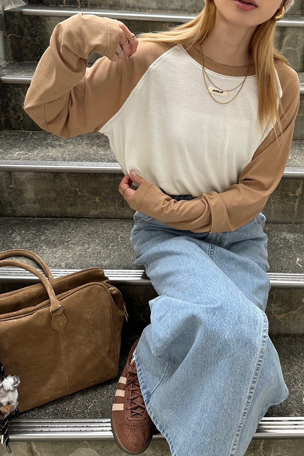 【INTERPLAY x AYA】Loose Raglan Tee-Ivory x Brown-625580005-04F