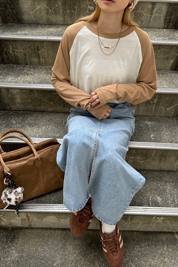 【INTERPLAY x AYA】Loose Raglan Tee-Ivory x Brown-625580005-04F