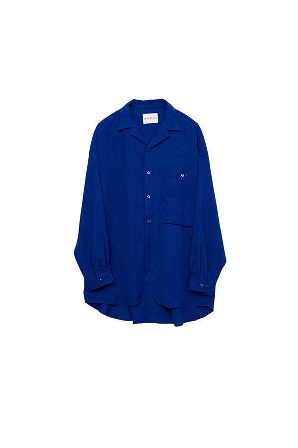 【INTERPLAY】Open Collar Over Size Shirt 【2：Solid】 -Royal BLUE- (UNISEX) 623580017-92