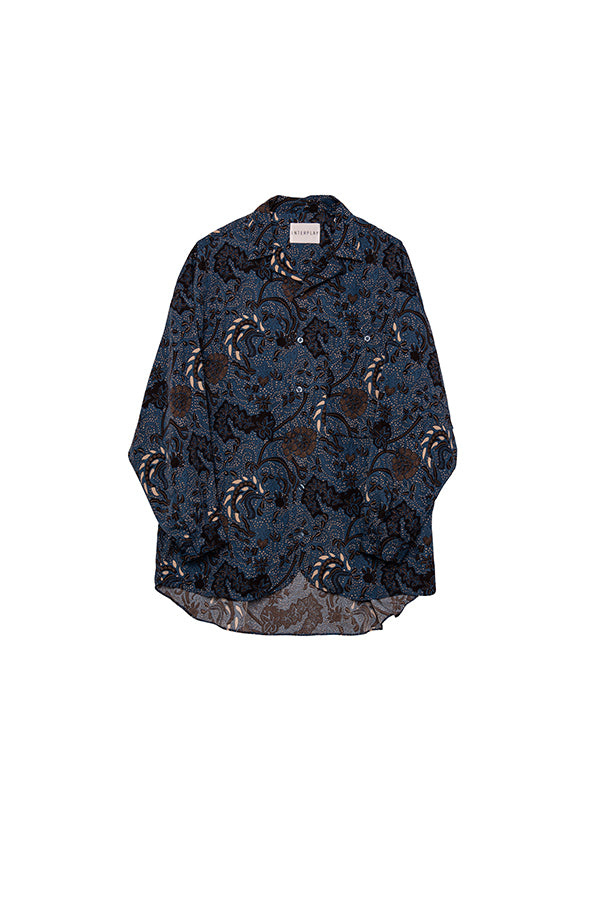 【INTERPLAY】Open Collar Over Size Shirt 【2：Pattern】 -Psychedelic BLUE- (UNISEX) 623580019-93