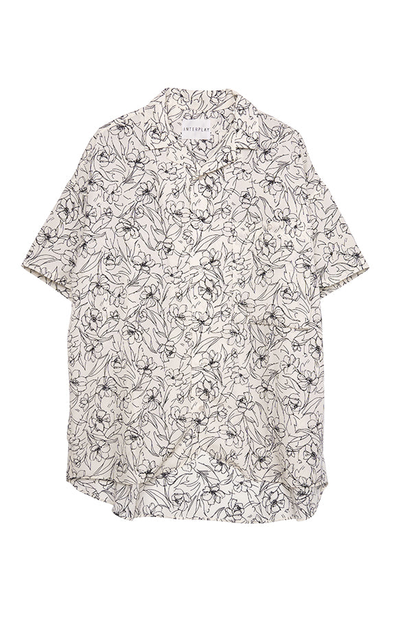【INTERPLAY】 Open Collar S/S Over Size Shirt【2】-Line drawing White-<UNISEX> 623380025-06
