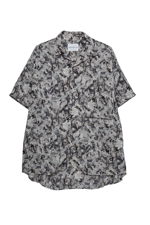 【INTERPLAY】 Open Collar S/S Over Size Shirt【2】-Floral Gray-<UNISEX> 623380025-12