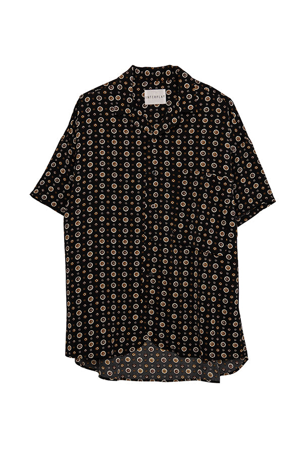 【INTERPLAY】 Open Collar S/S Over Size Shirt【2】-Small pattern Black-<UNISEX> 623380025-14