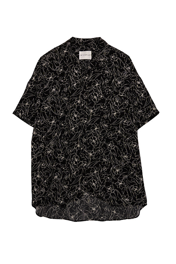 【INTERPLAY】 Open Collar S/S Over Size Shirt【2】-Line drawing Black-<UNISEX> 623380025-21