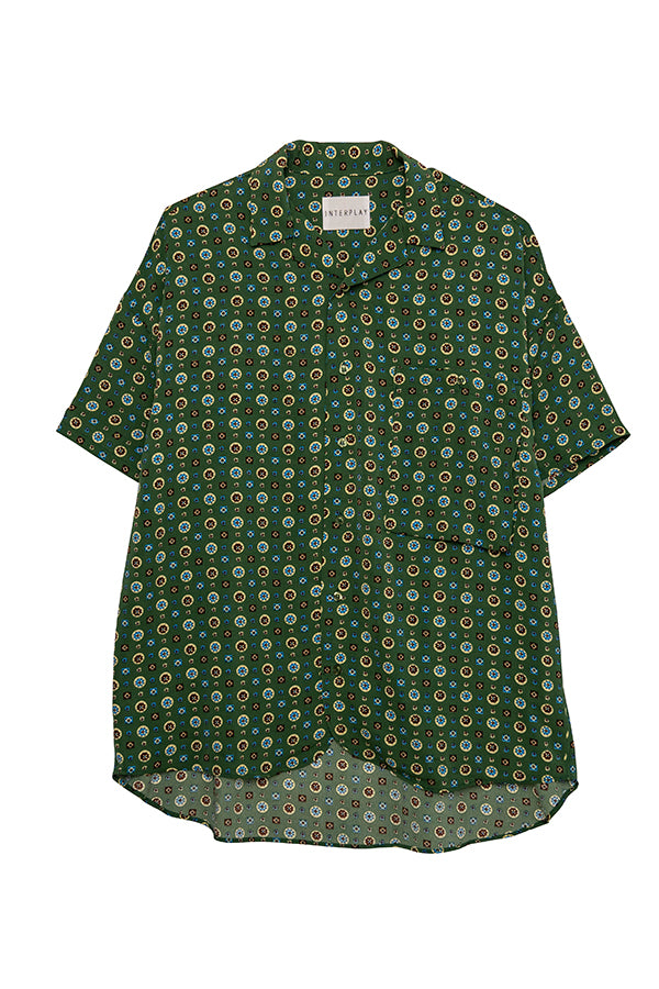 【INTERPLAY】 Open Collar S/S Over Size Shirt【2】-Small pattern Green-<UNISEX> 623380025-25