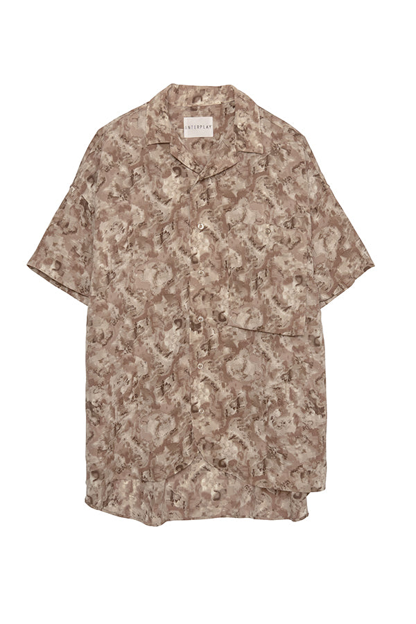 【INTERPLAY】 Open Collar S/S Over Size Shirt【2】-Floral Beige-<UNISEX> 623380025-51