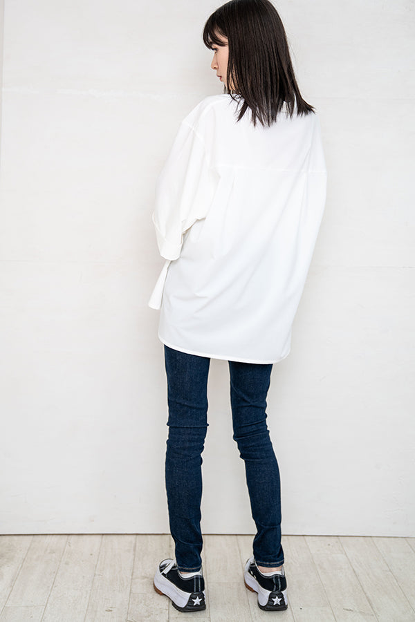 【NoraLily】Stand Collar S/S Shirt-WHITE- (UNISEX)