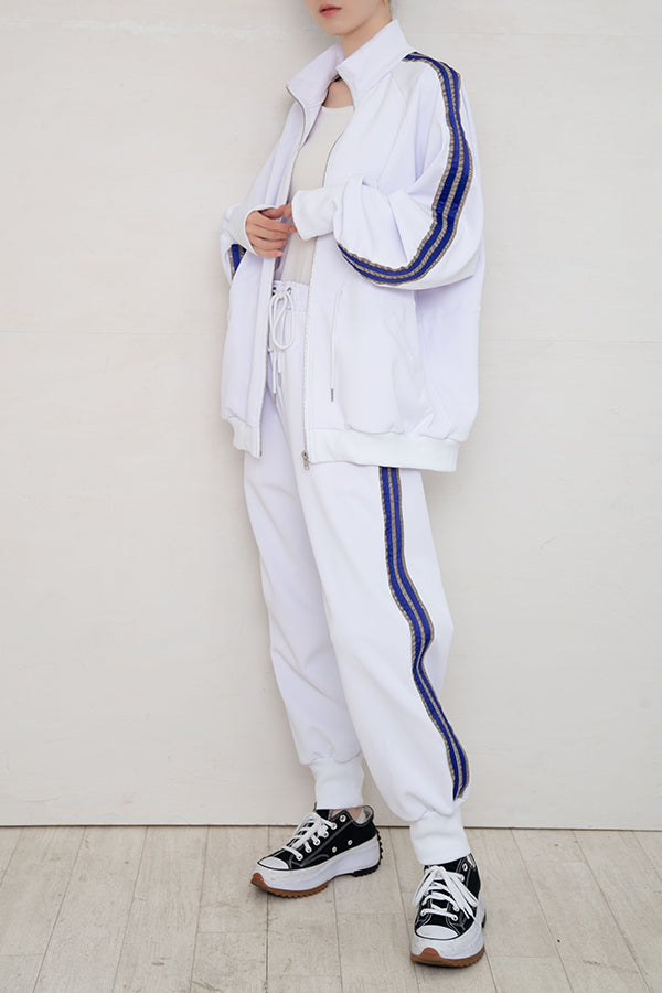 【Nora Lily】 Special Line Jersey Big Track Top ＜UNISEX＞-WHITE-