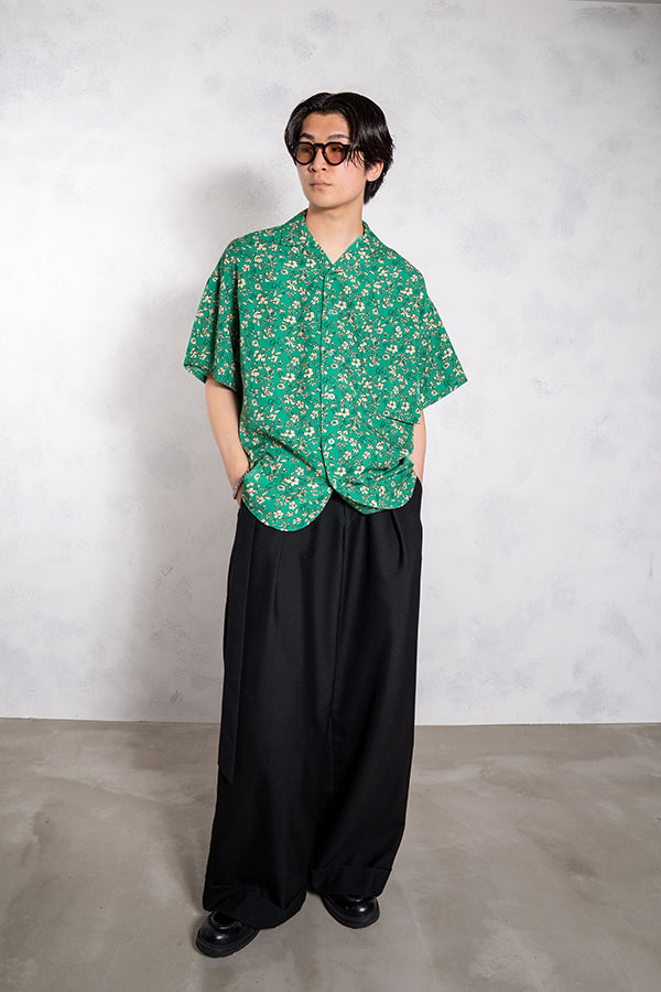 【INTERPLAY】 Open Collar S/S Over Size Shirt【2】-Retro flower GREEN-＜UNISEX＞ 623380025-24
