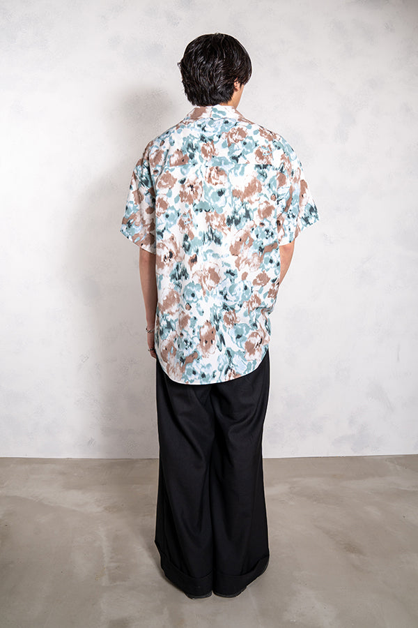 【INTERPLAY】 Open Collar S/S Over Size Shirt【2】-Watercolor SAX-＜UNISEX＞ 623380025-91