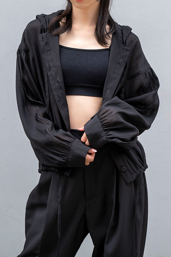 【Nora Lily】 See-through Hooded Shirt -BLACK-223380058-19