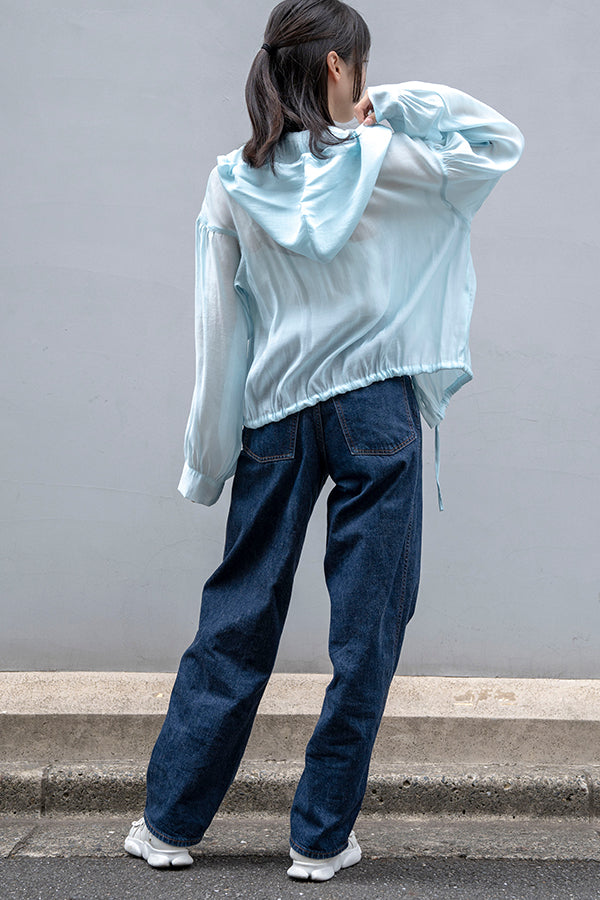 【Nora Lily】 See-through Hooded Shirt -SAX Blue-223380058-90