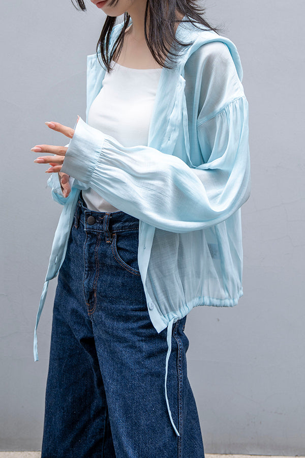 【Nora Lily】 See-through Hooded Shirt -SAX Blue-223380058-90