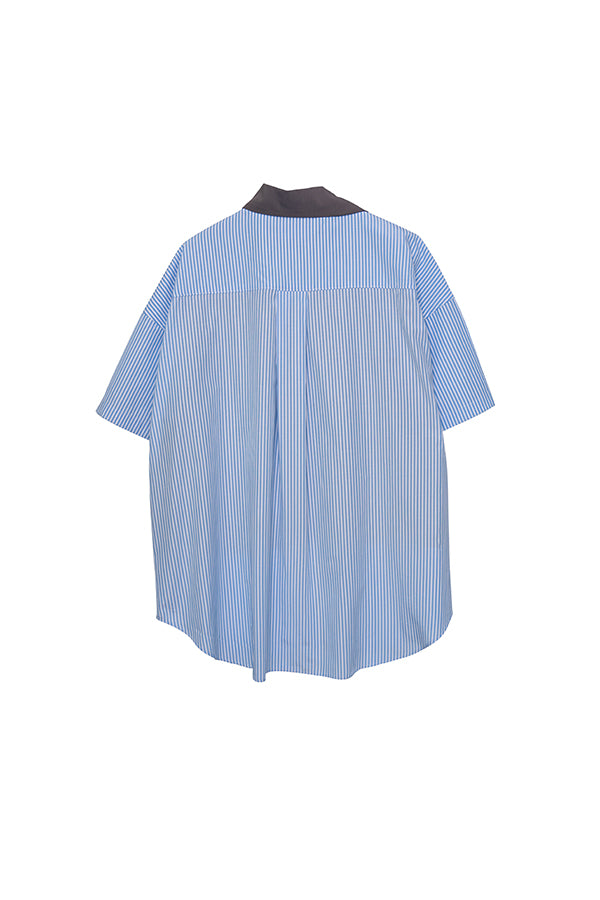 【Nora Lily】 Docking Bi-Collar Shirt<UNISEX> -GREY x Blue Stripe-223380049-12